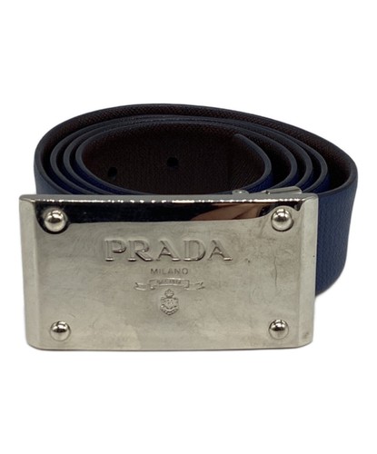Prada navy leather logo buckle - leather,